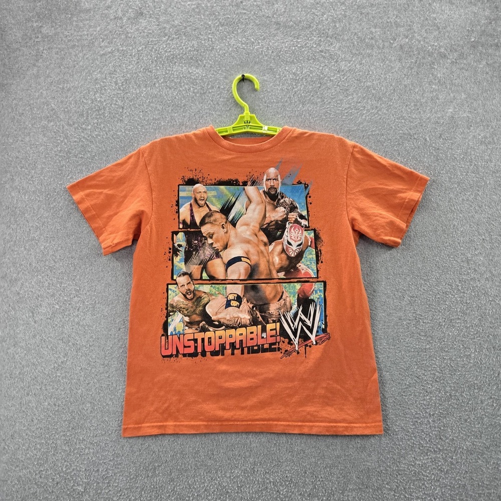 WWE Boy Shirt XL (18/20) Orange Graphic Print WWE Wrestlers Short Sleeve